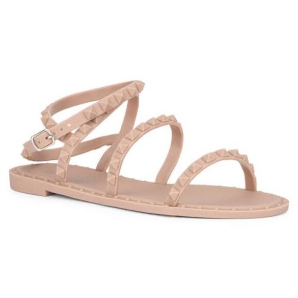 Olivia Miller Tulum‎ Island Strap Flat Jelly Sandals Size 8 rockstud - Picture 1 of 7